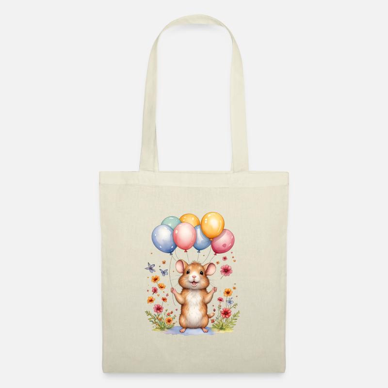 Süße Maus mit Geburtstagsballons - Stoffbeutel - Natur