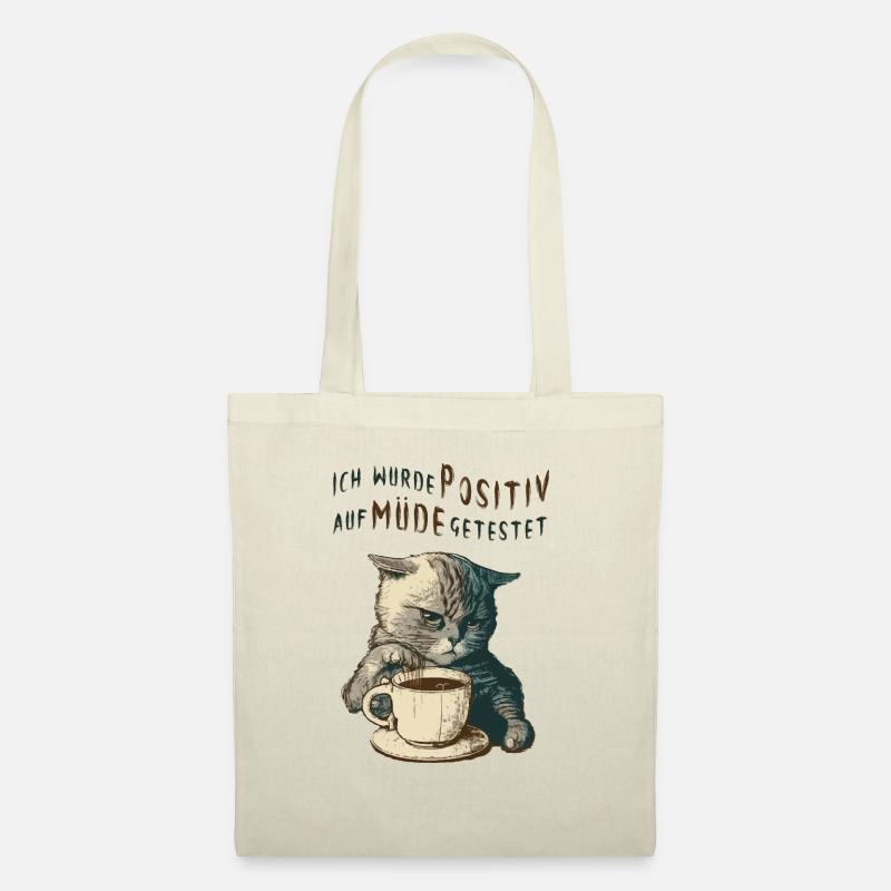 Katze Kaffee müde - Stoffbeutel - Natur