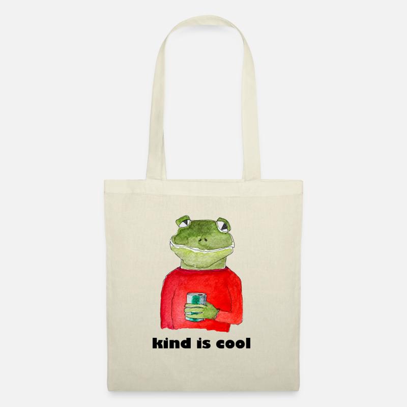 kind is cool - Frosch mit Dose gute Laune - Stoffbeutel - Natur