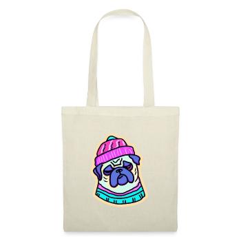 80er Hip Hop Mops Hund Geschenk Winter - Stoffbeutel - Natur - Vorne