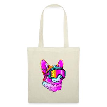 Corgi Ski Synthwave Hund Geschenk Pop Art - Stoffbeutel - Natur - Vorne