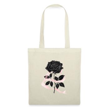Schwarze Rose und rosa Band - Stoffbeutel - Natur - Vorne
