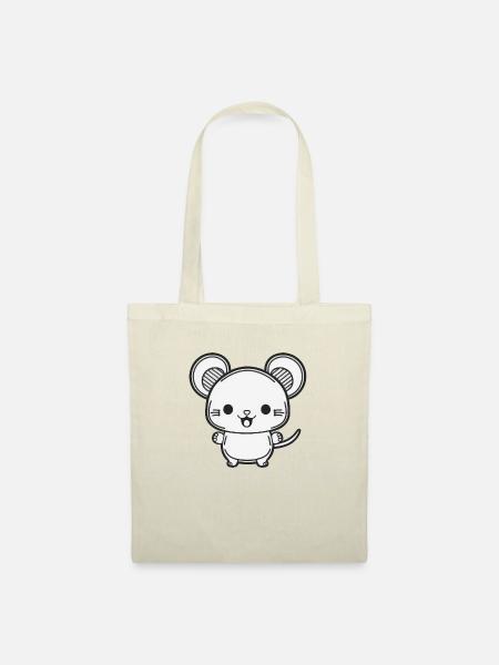 Kawaii Süße glückliche Maus - Stoffbeutel - Natur