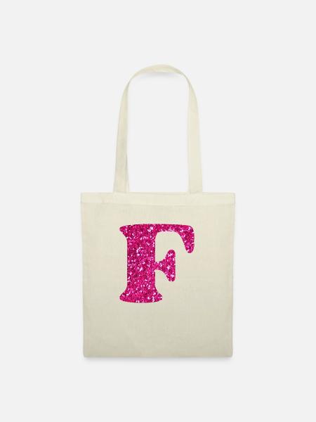 Buchstabe f rosa Glitzer - Stoffbeutel - Natur