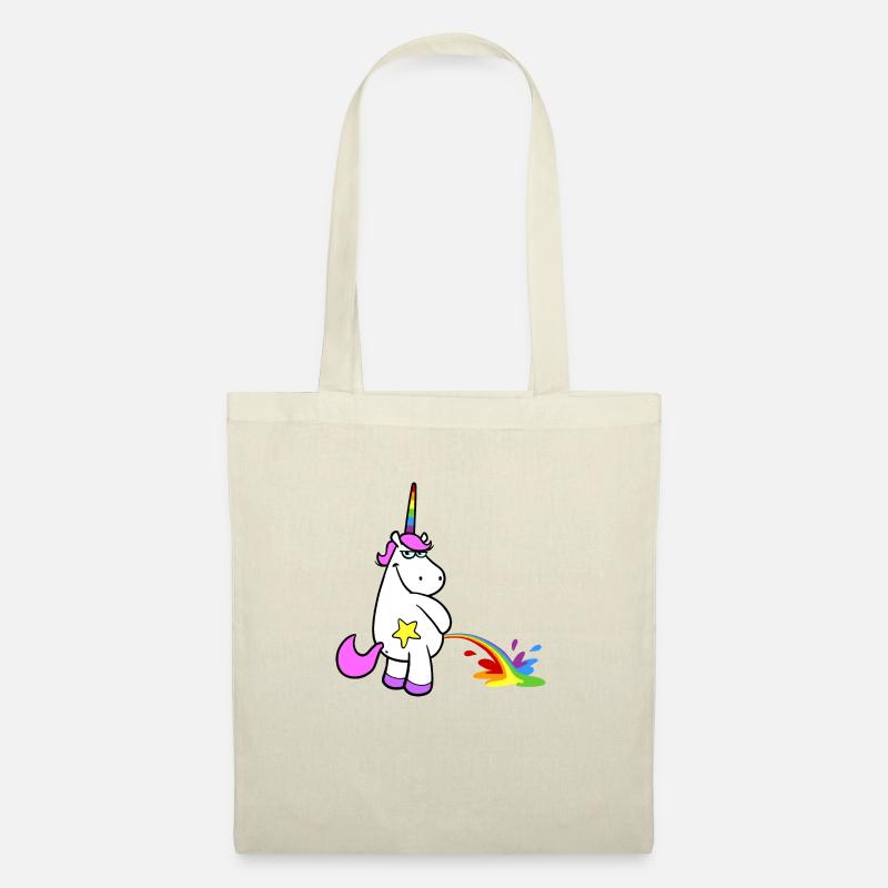 Freches Cartoon Einhorn pinkelt stehend Regenbogen - Stoffbeutel - Natur