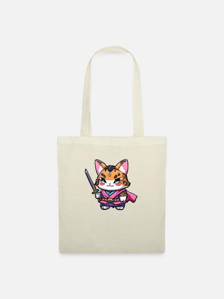 Samurai-Katze #18 - Stoffbeutel - Natur