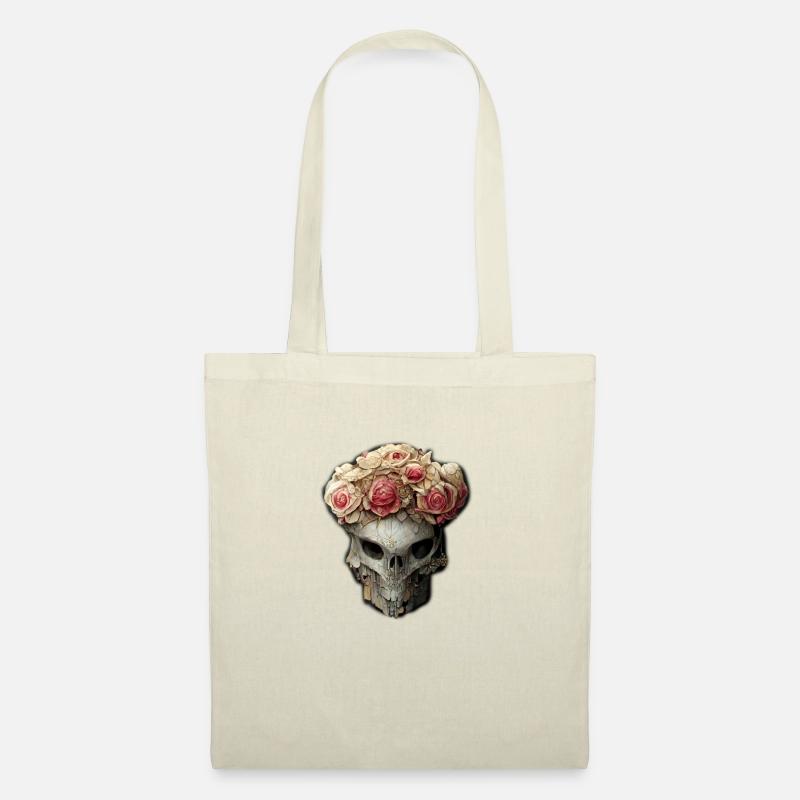 Skull with Roses on Head - Stoffbeutel - Natur