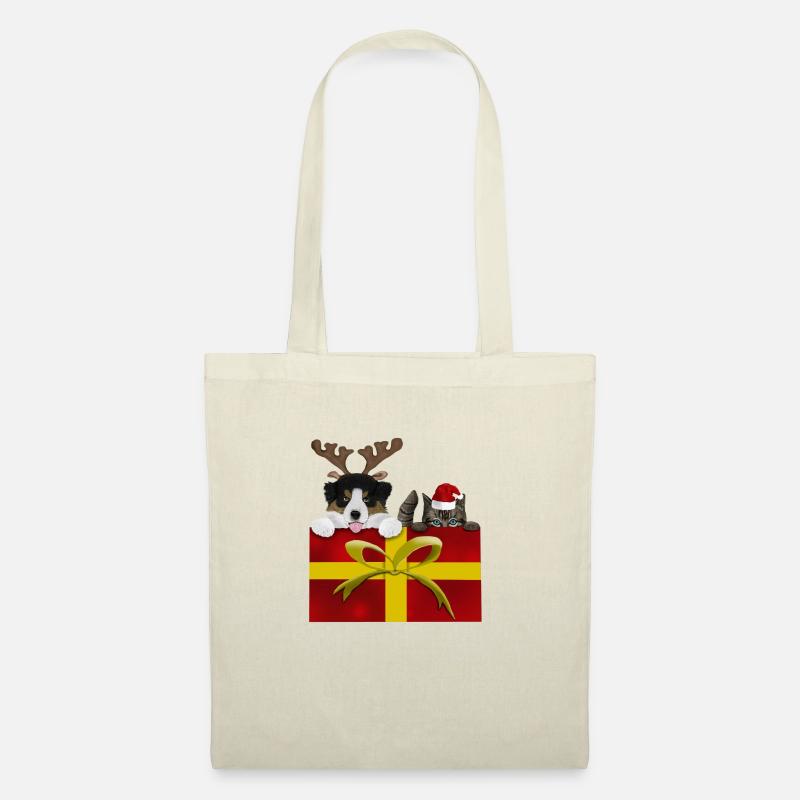 Hund und Katze in Geschenkbox - Stoffbeutel - Natur