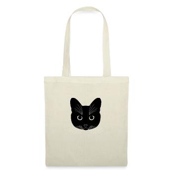 Chat tête noir yeux transparent - Sac en tissu - nature - Devant