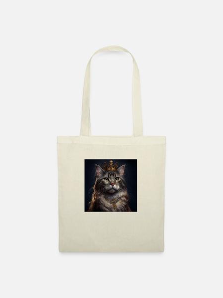 KATZE mit KRONE, KÖNIG, moderne Kunst, Design - Stoffbeutel - Natur