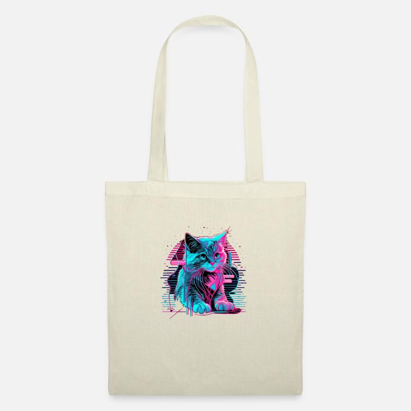 Retro Waperwave 80s Cat Color - Stoffbeutel - Natur
