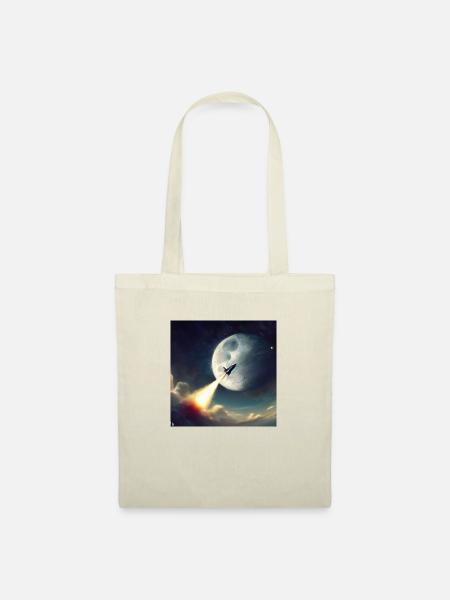 Moon with Rocket - Stoffbeutel - Natur
