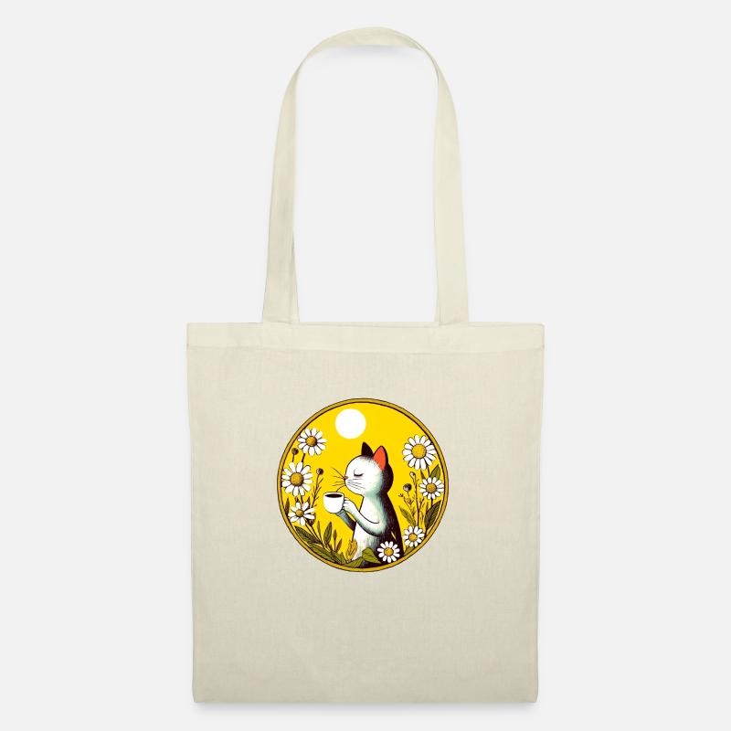 Vintage Retro Cafe Katze - Stoffbeutel - Natur