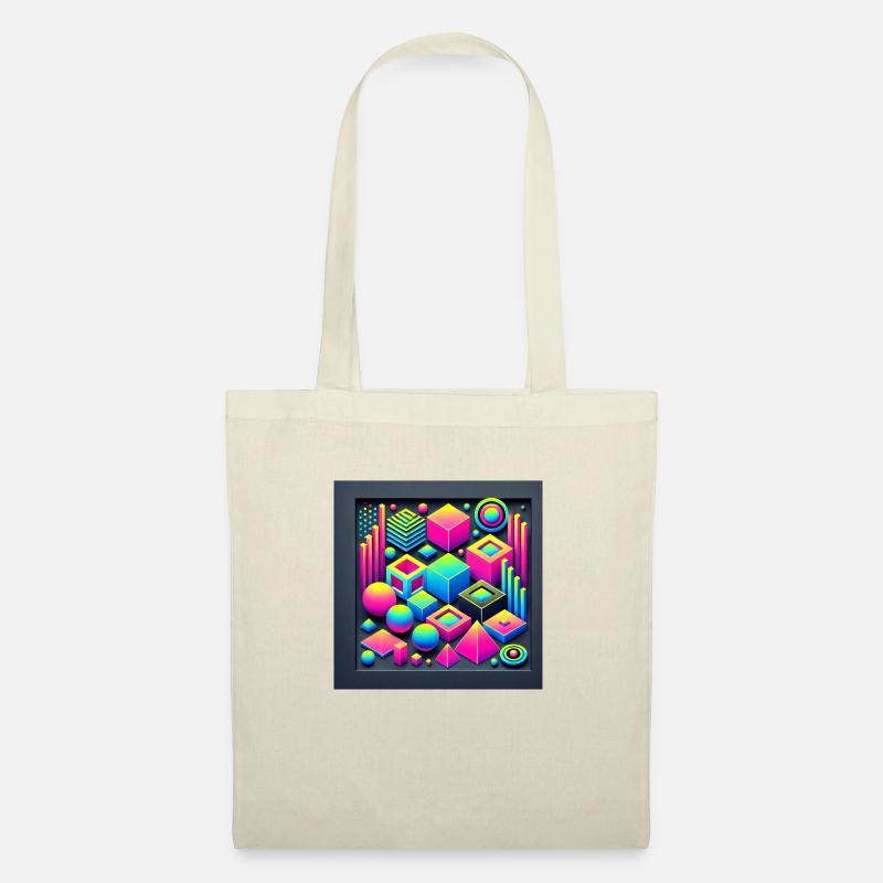 "Neon 3D Geometrie" - Stoffbeutel - Natur