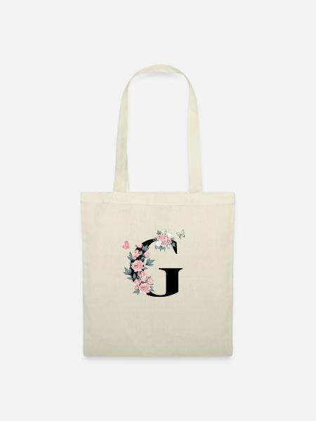 Buchstabe g rosa Blumen - Stoffbeutel - Natur