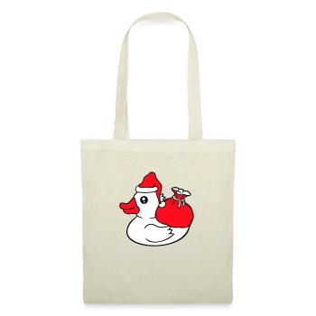 Ente Sack Mütze Weihnachtsmann Weihnachten Advent - Stoffbeutel - Natur - Vorne