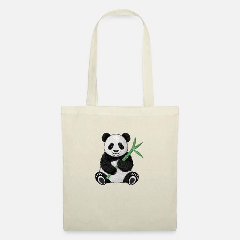 Bestickter Panda - Stoffbeutel - Natur