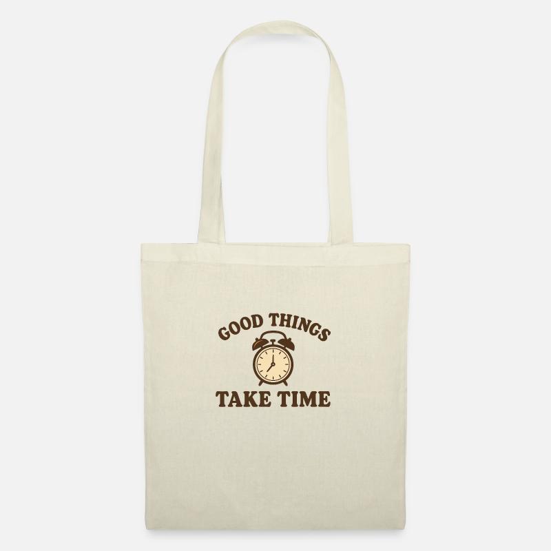 Geduld Retro Spruch – Good Things Take Time Uhr - Stoffbeutel - Natur