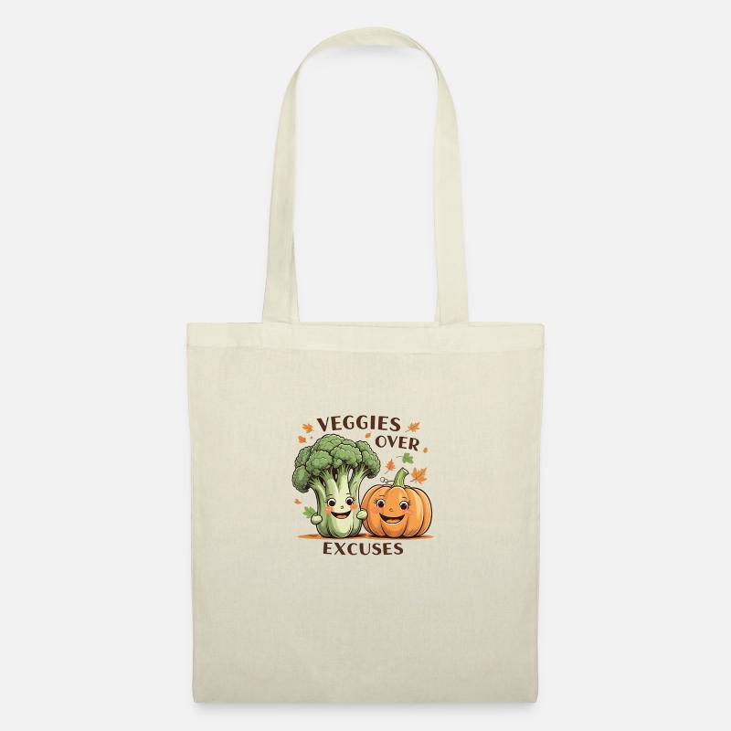 Veggies Before Excuses – Herbst Gemüse Cartoon - Stoffbeutel - Natur