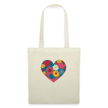 Amour - Fleurs - Cœur - Sac en tissu - nature - Devant