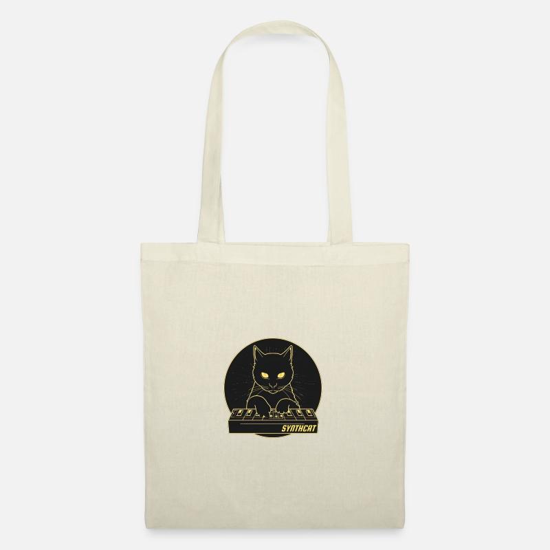 Schwarze Synth-Katze - Stoffbeutel - Natur
