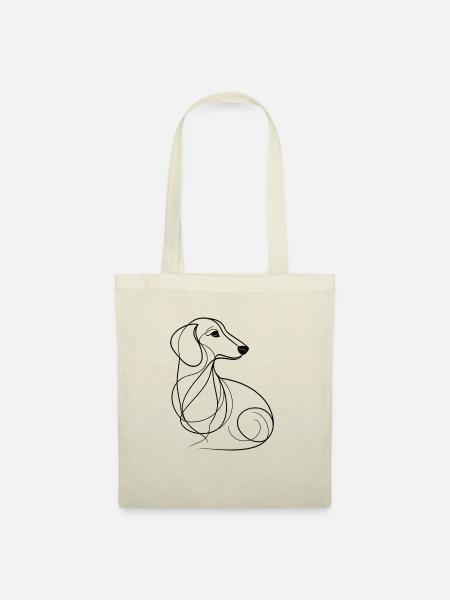 Dackel Hund Linie Design Schwarz-Weiß Line Art - Stoffbeutel - Natur