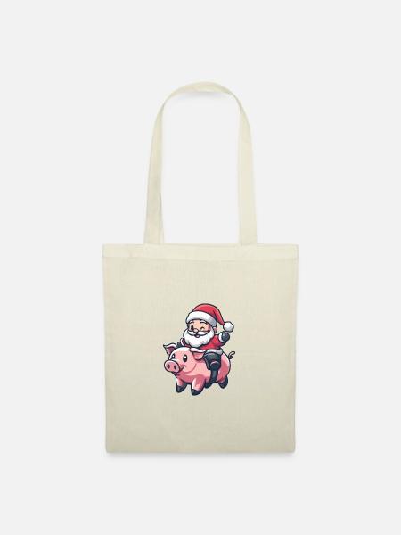 Schwein Weihnachtsmann - Stoffbeutel - Natur
