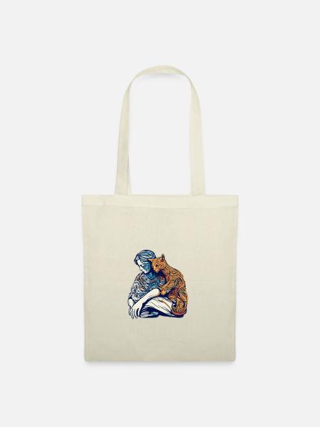women and cat love - Stoffbeutel - Natur