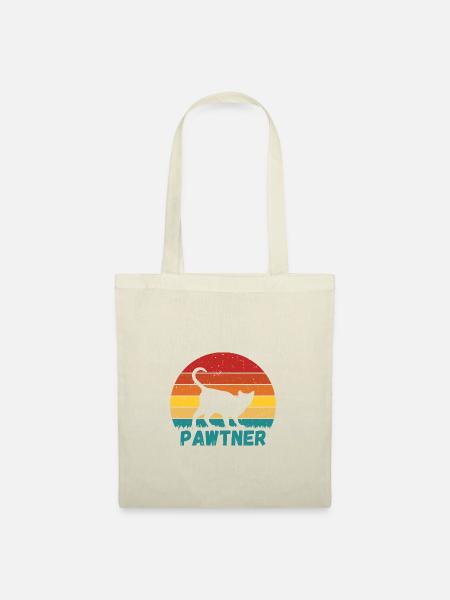 Retro Katze: Paw + Partner = Pawtner - Stoffbeutel - Natur