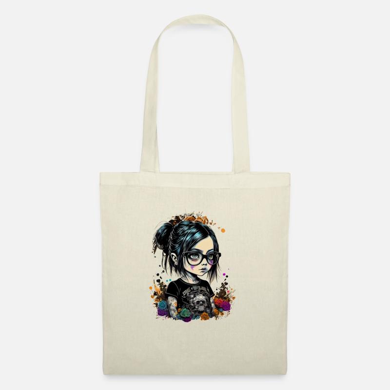 Kleines Mädchen mit Brille im Gothic- Stil - Stoffbeutel - Natur