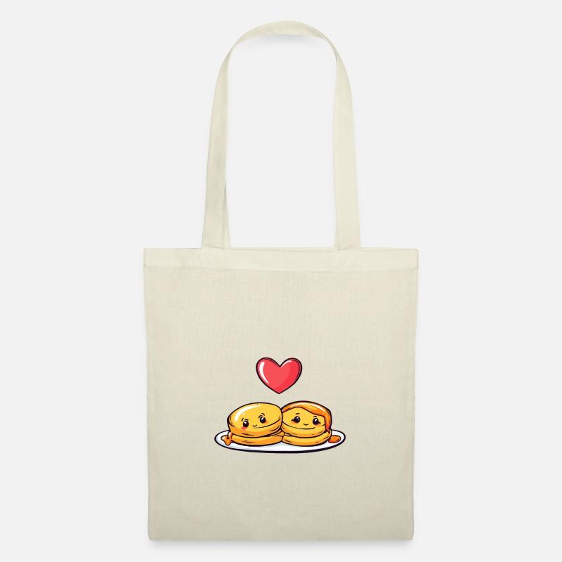 Pancake Paar Liebe Herz Comic - Stoffbeutel - Natur