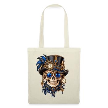 Totenkopf, Totenkopf, Steampunk-Hut, blaue Federn - Stoffbeutel - Natur - Vorne