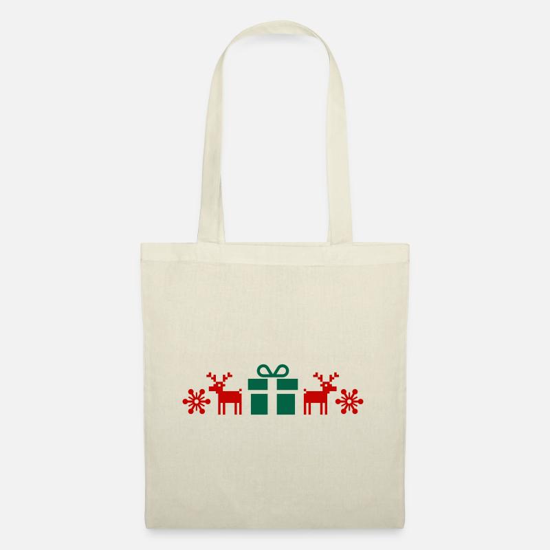 Norweger Muster, Weihnachten, Geschenk, Elch, Text - Stoffbeutel - Natur