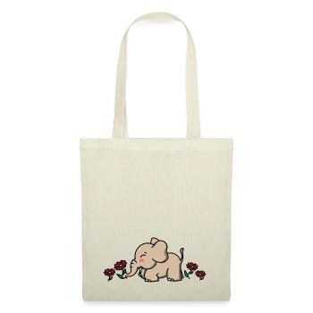 Baby Elefant Geschenk mit Blumen / elephant flower - Stoffbeutel - Natur - Vorne