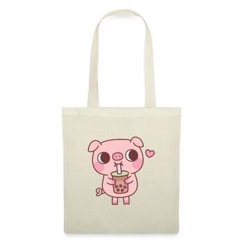 Mignon petit cochon aime boire du thé à bulles - Sac en tissu - nature - Devant