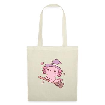Mignonne sorcière Axolotl sur balai volant - Sac en tissu - nature - Devant