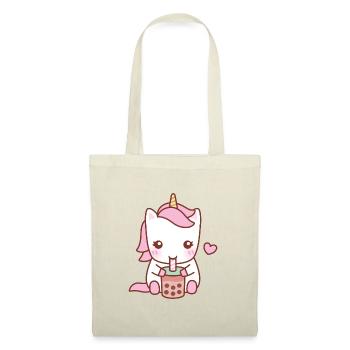 Licorne blanche mignonne buvant du thé à bulles - Sac en tissu - nature - Devant