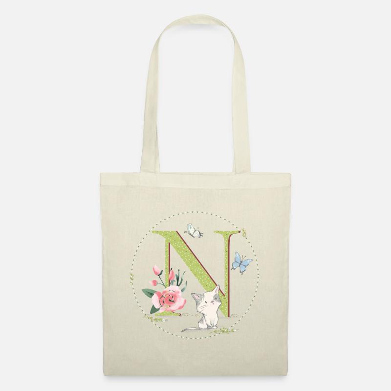 Anfangsbuchstabe N mit Katze - Stoffbeutel - Natur