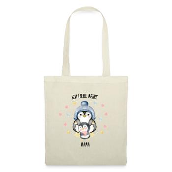 Ich liebe meine Mama Pinguin - Stoffbeutel - Natur - Vorne