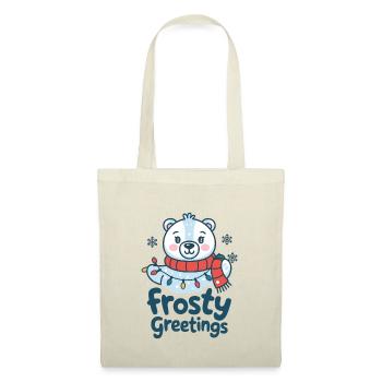 Frostige Grüße – Eisbär mit Lichterkette - Stoffbeutel - Natur - Vorne