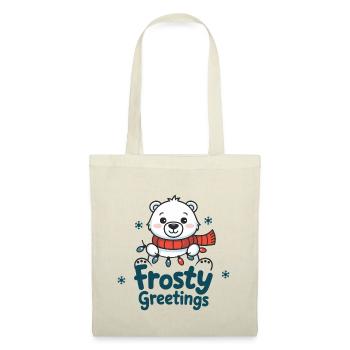Frostige Grüße – Eisbär mit Lichterkette - Stoffbeutel - Natur - Vorne