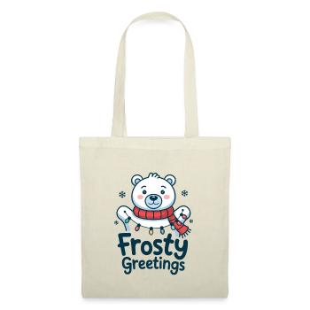 Frostige Grüße – Eisbär mit Lichterkette - Stoffbeutel - Natur - Vorne