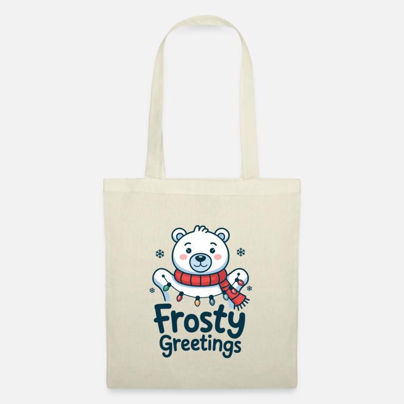 Frostige Grüße – Eisbär mit Lichterkette - Stoffbeutel - Natur