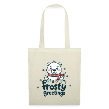Frostige Grüße – Eisbär mit Lichterkette - Stoffbeutel - Natur - Vorne