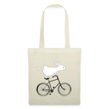 Süßer Hase auf Fahrrad Humor Damen - Stoffbeutel - Natur - Vorne