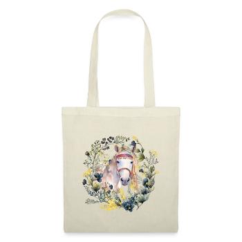 Boho Pferd mit zartem Blumenkranz - Boho style - Stoffbeutel - Natur - Vorne