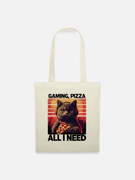 Lustiges Katzen Gaming Pizza Gamer Zocker Zocken - Stoffbeutel - Natur