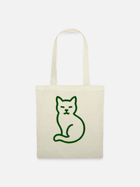 Line Art Katze – Minimalistisches Katzenmotiv - Stoffbeutel - Natur