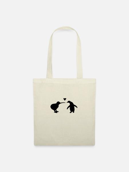 Kiwi loves Pinguin (Herz) - Stoffbeutel - Natur