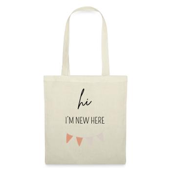 HI I'M NEW HERE | Baby Body Geschenk - Stoffbeutel - Natur - Vorne